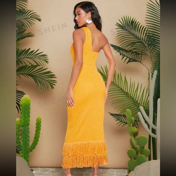 SHEIN VCAY One Shoulder Fringe Hem Dress - Picture 2 of 3